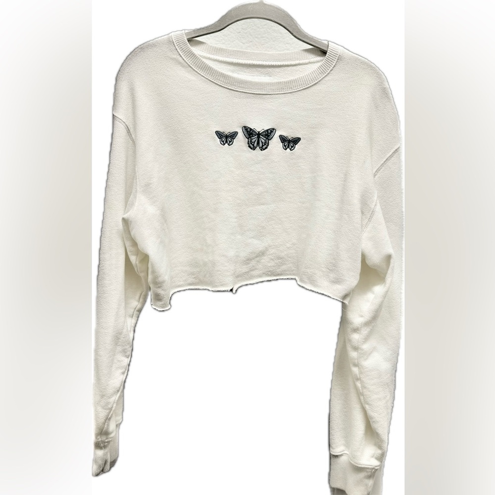 Hollister White Knit sweatshirt cropped Top - Small